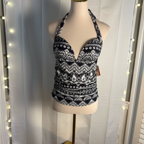 St. John's Bay Black and White Halter Swim Top - Picture 9 of 9